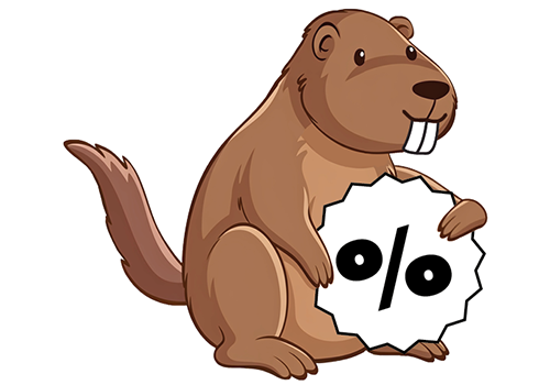 Illustration représentant une marmotte tenant un signe % entre ses pattes.